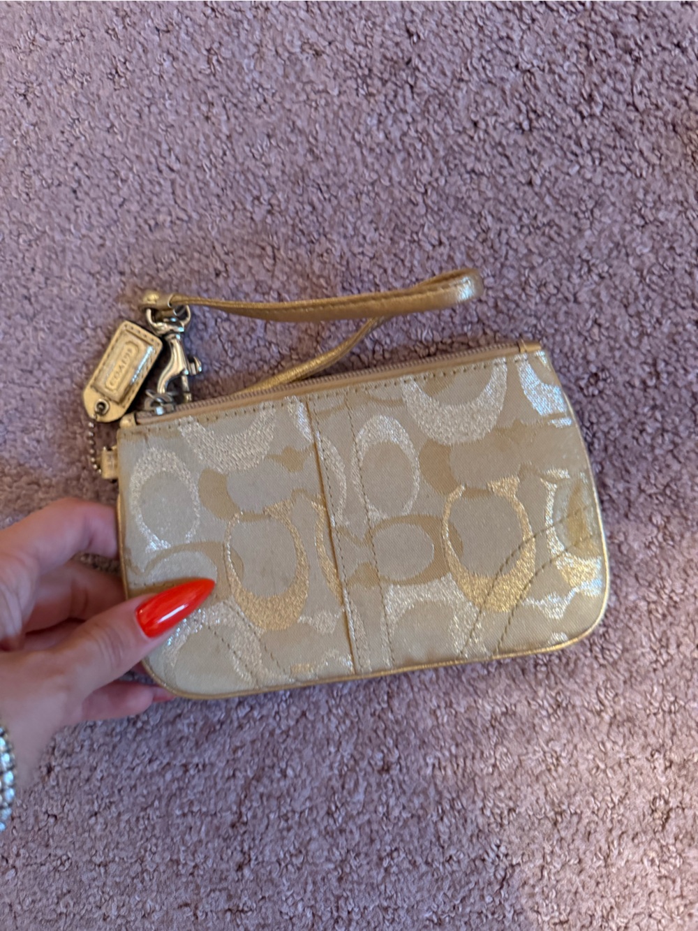 Coach Metallic Gold Signature Wristlet Clutch